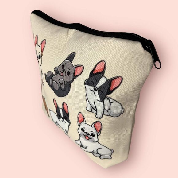 Cheerful Frenchie Bulldog Makeup Bag, Cute Dog Cosmetic Travel Toiletry Zipper P - Picture 2 of 4
